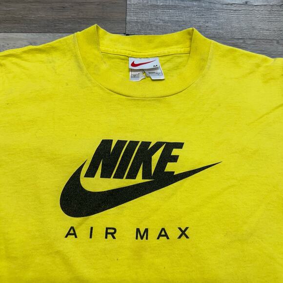 Vintage 90s Nike Air Max Brand Logo Swoosh Bright Yellow Mens S Sporty Tshirt - Picture 1 of 8